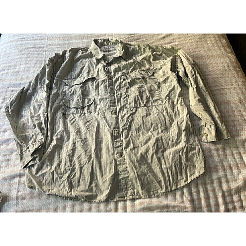 Vintage Columbia PFG Fishing Shirt Mens XXL Long Sleeve Vented Cream Summertime